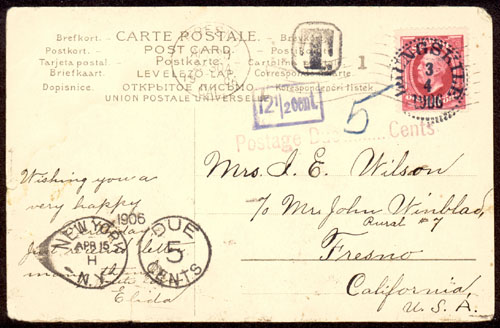 Swedish postage due post card with divided address side.